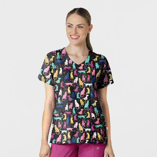 Fashion Prints 6147 V-Neck Print Scrub Top Darling Dots Model Image Front | Wink