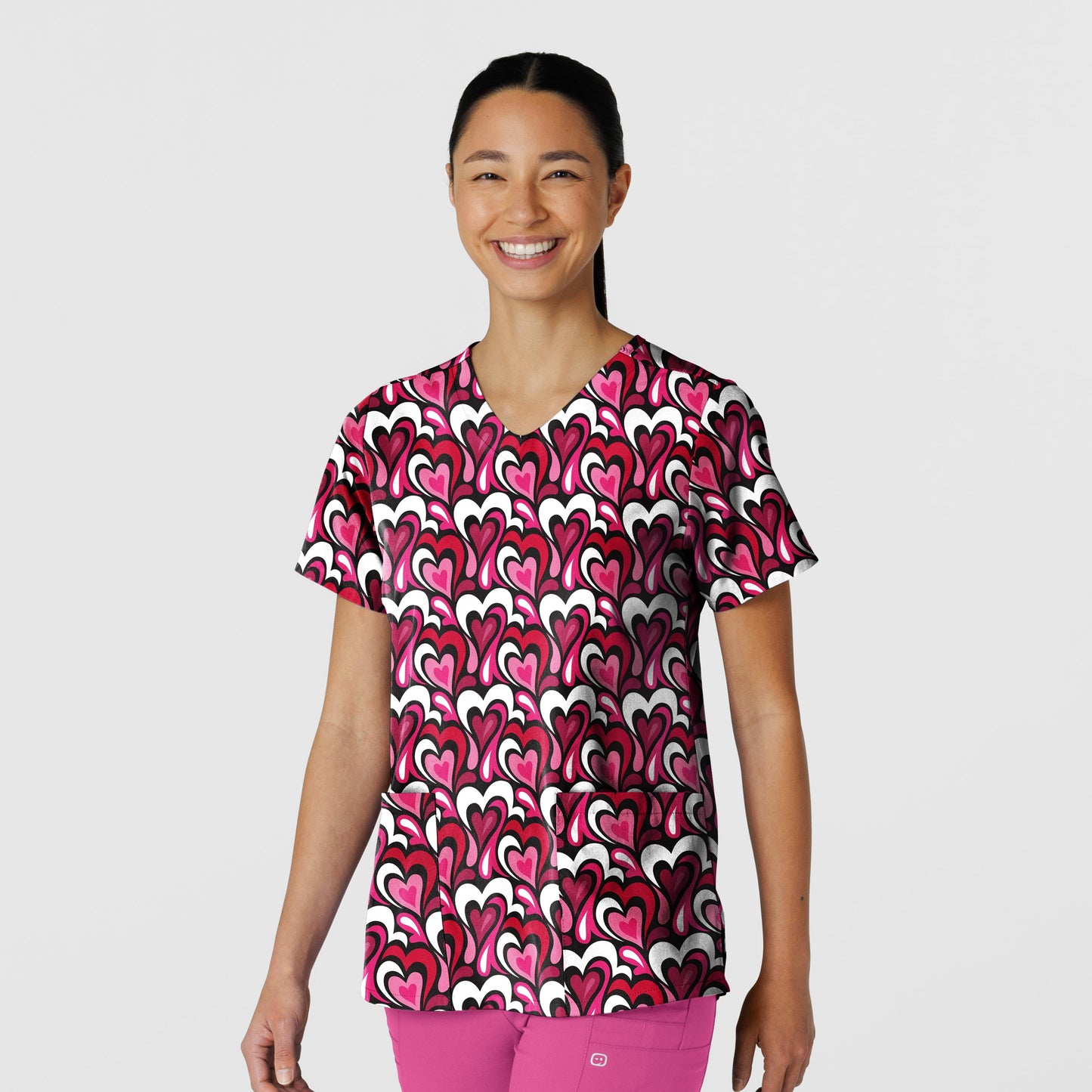 Fashion Prints 6147 V-Neck Print Scrub Top Heart Flow Model Image Front | Wink