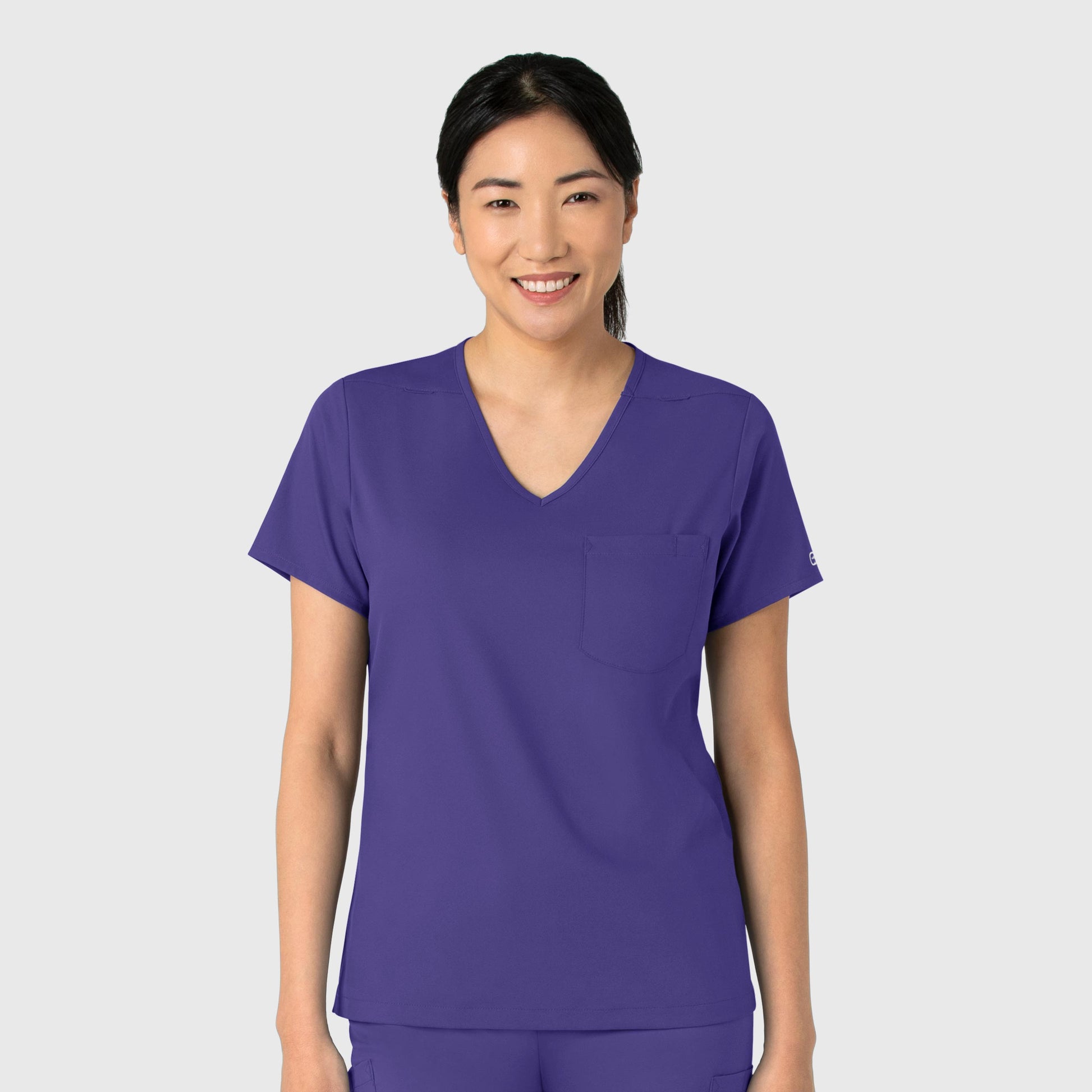 Boundless 6151 Tuck-In Scrub Top Grape Model Image Front | Wink