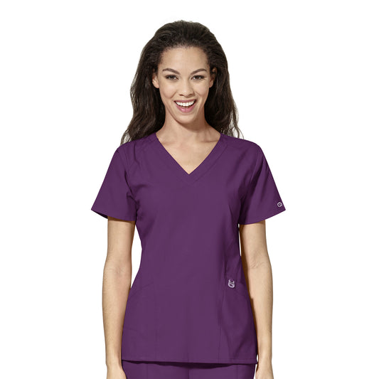 W123 6155 Stylized V-Neck Scrub Top Eggplant Model Image Front | Wink