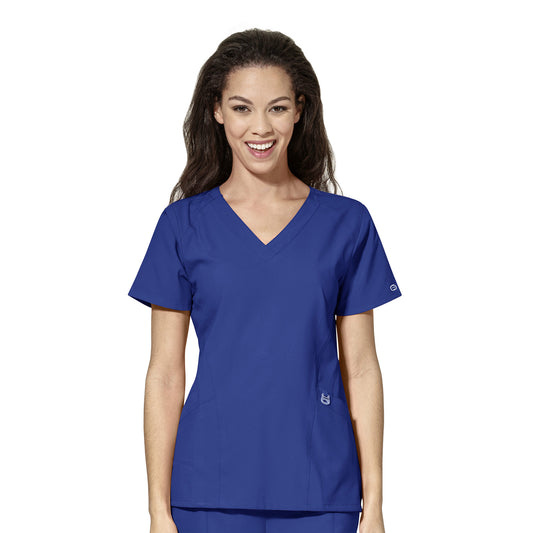 W123 6155 Stylized V-Neck Scrub Top Galaxy Blue Model Image Front | Wink