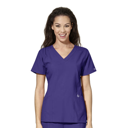 W123 6155 Stylized V-Neck Scrub Top Grape Model Image Front | Wink