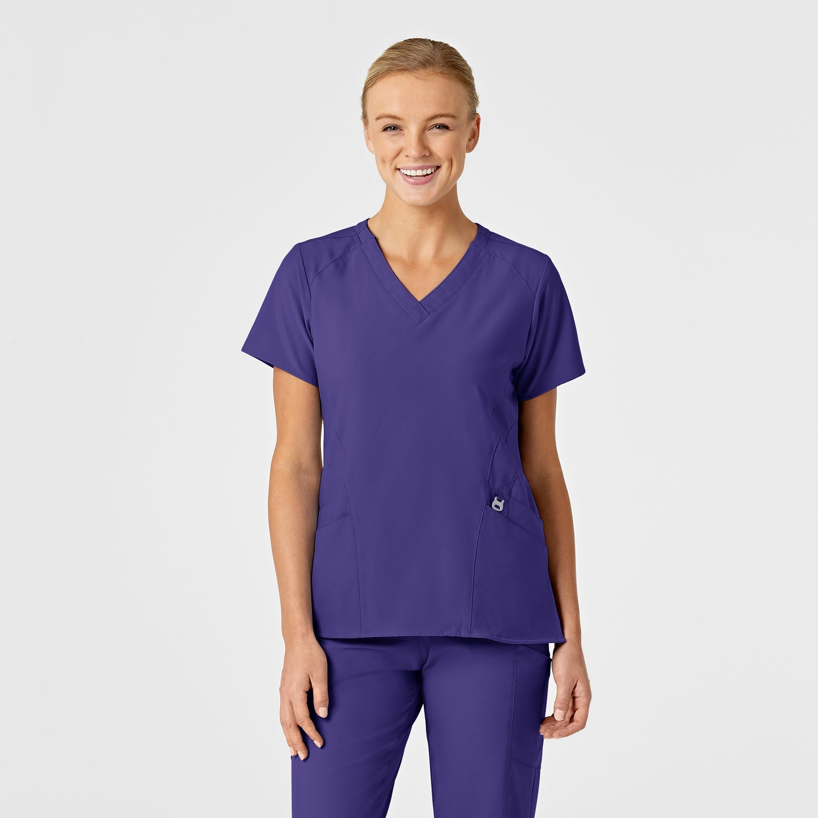 W123 6155 Stylized V-Neck Scrub Top Grape Model Image Front | Wink