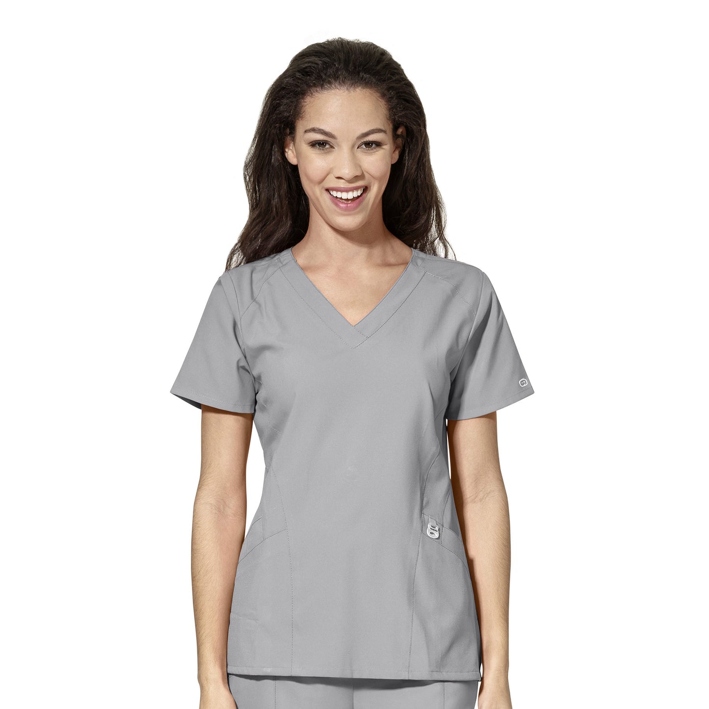 W123 6155 Stylized V-Neck Scrub Top Grey Model Image Front | Wink