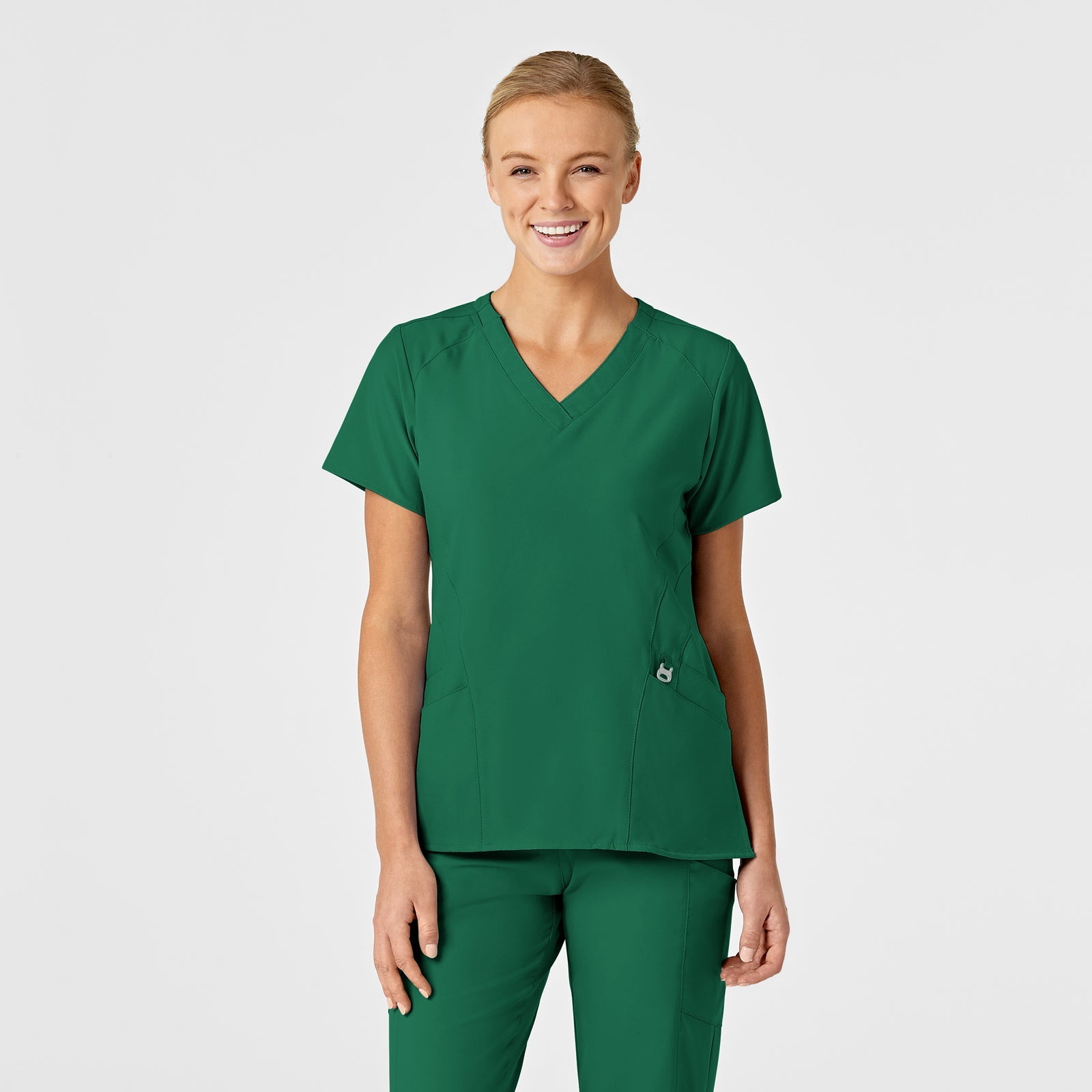 W123 6155 Stylized V-Neck Scrub Top Hunter Model Image Front | Wink