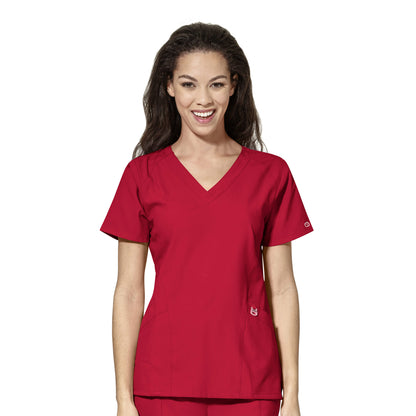 W123 6155 Stylized V-Neck Scrub Top Red Model Image Front | Wink