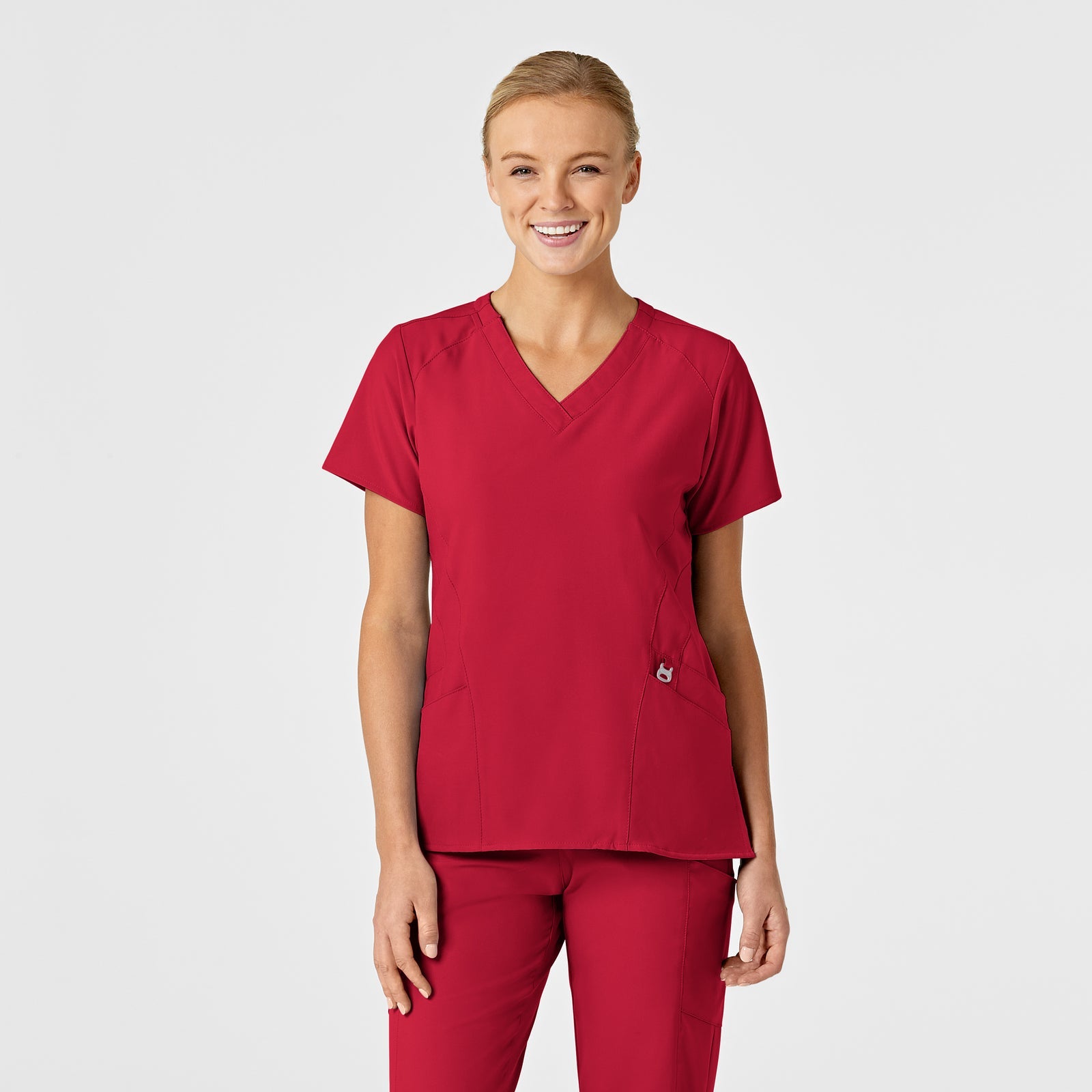 W123 6155 Stylized V-Neck Scrub Top Red Model Image Front | Wink