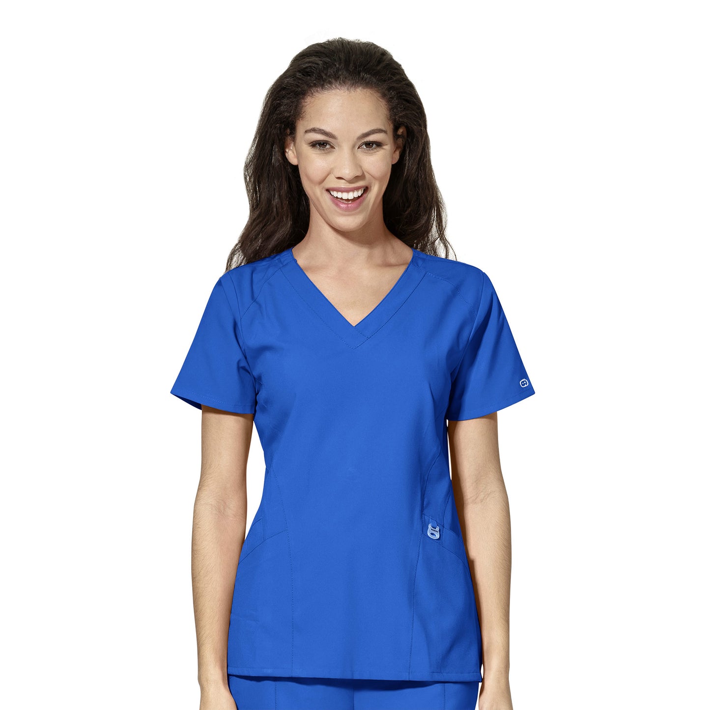 W123 6155 Stylized V-Neck Scrub Top Royal Model Image Front | Wink