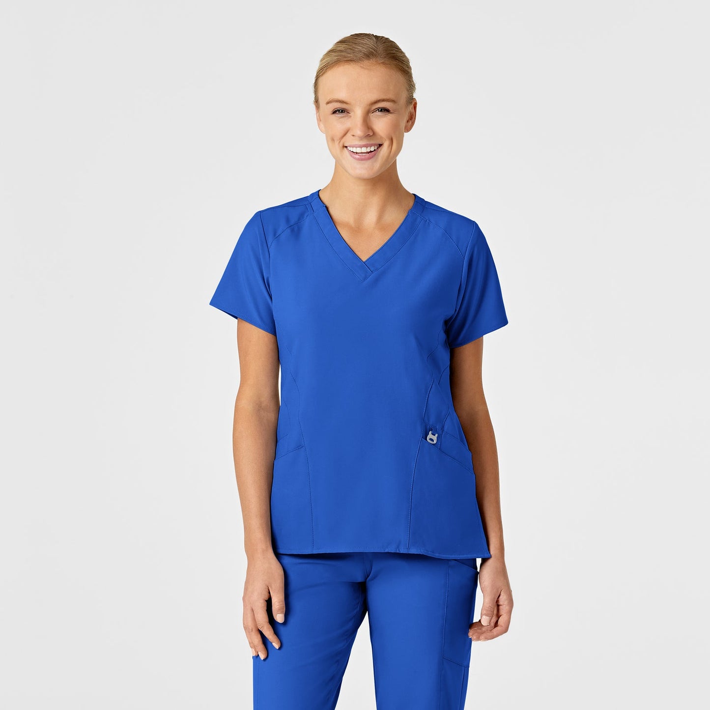 W123 6155 Stylized V-Neck Scrub Top Royal Model Image Front | Wink