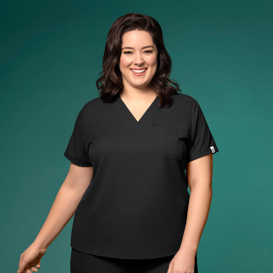 Thrive 6222 V-Neck Tuck-In Scrub Top Black Model Image Front | Wink