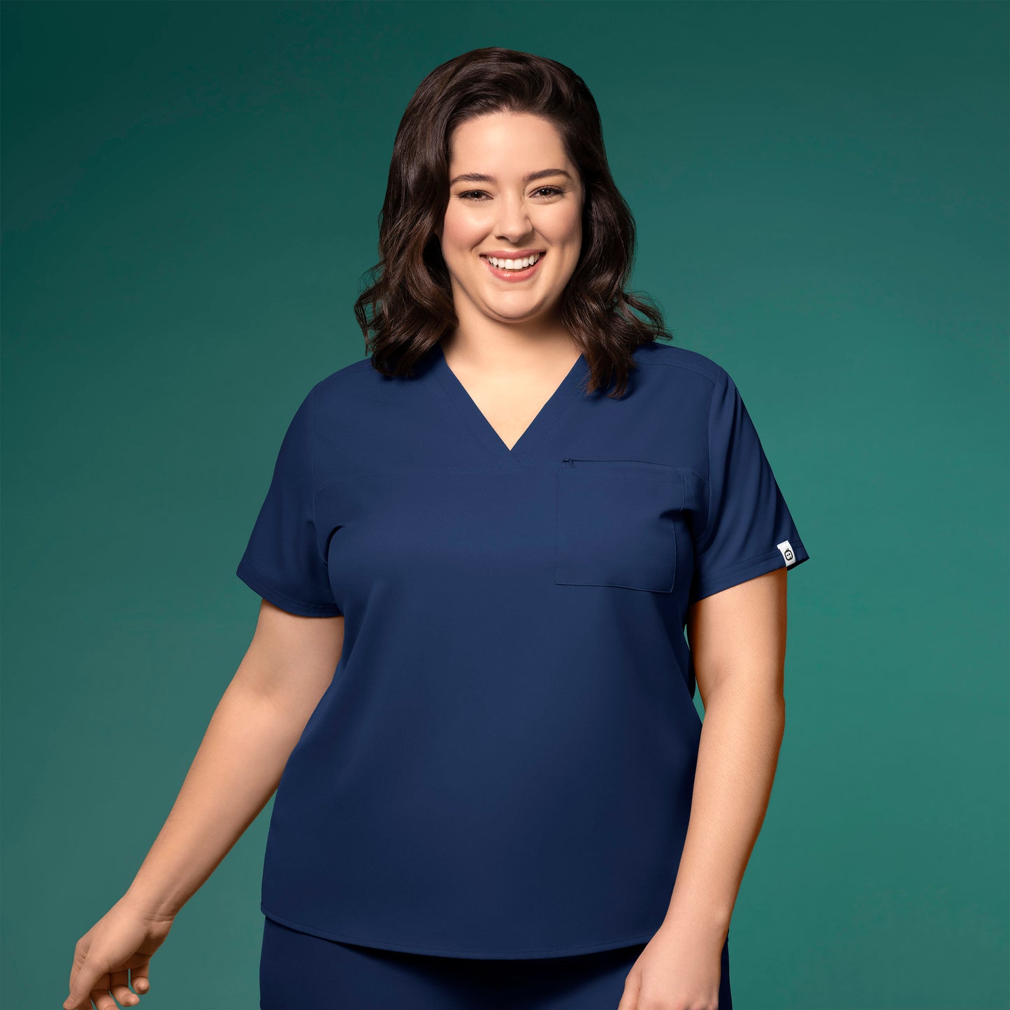 Thrive 6222 V-Neck Tuck-In Scrub Top Navy Model Image Front | Wink