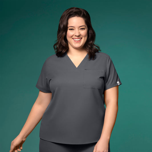 Thrive 6222 V-Neck Tuck-In Scrub Top Pewter Model Image Front | Wink