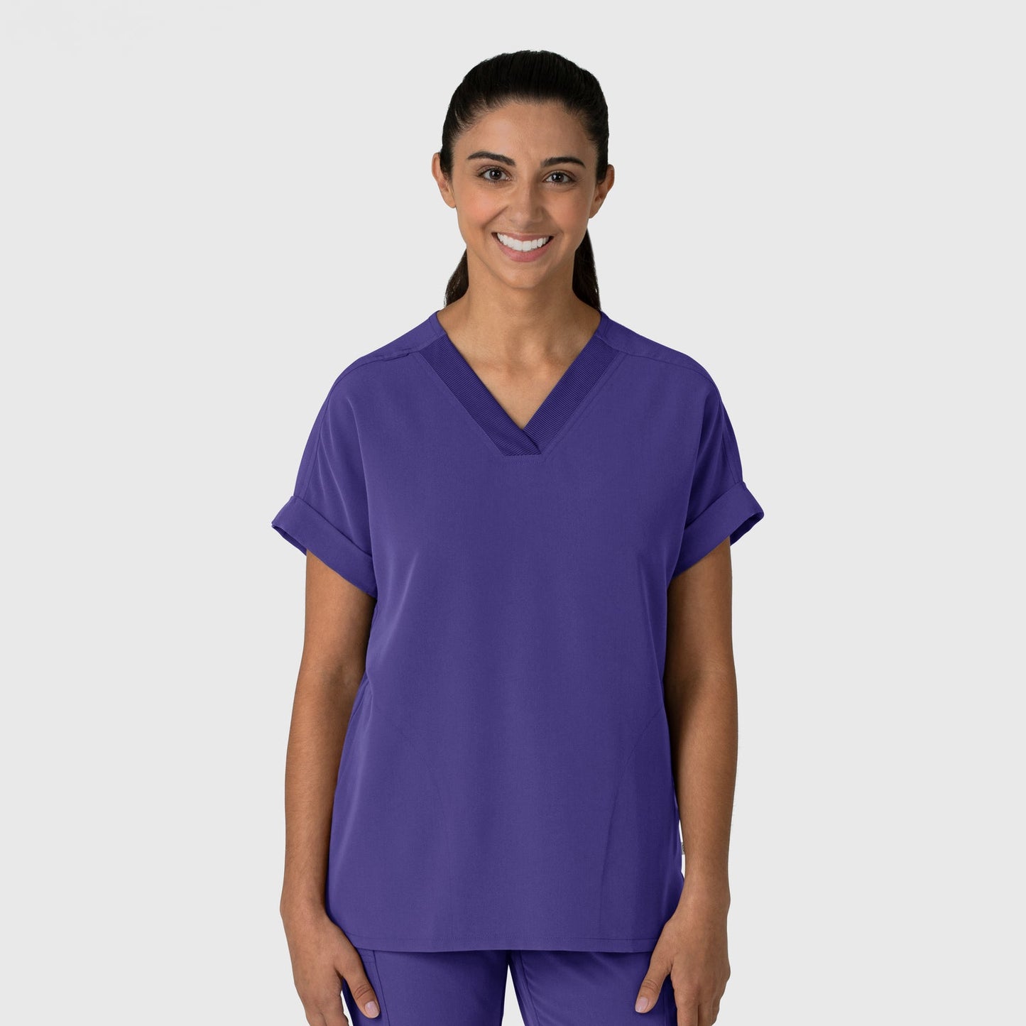 Nova 6232 Drop Shoulder Boxy Scrub Top Grape Model Image Front | Wink