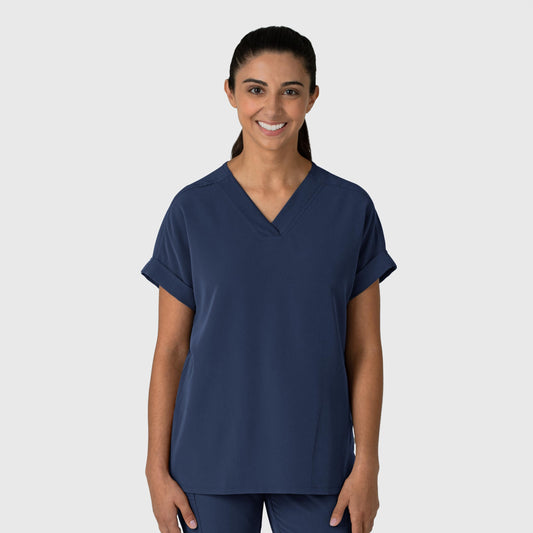 Nova 6232 Drop Shoulder Boxy Scrub Top Navy Model Image Front | Wink