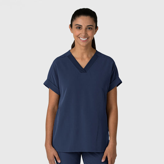 Nova 6232 Drop Shoulder Boxy Scrub Top Navy Model Image Front | Wink