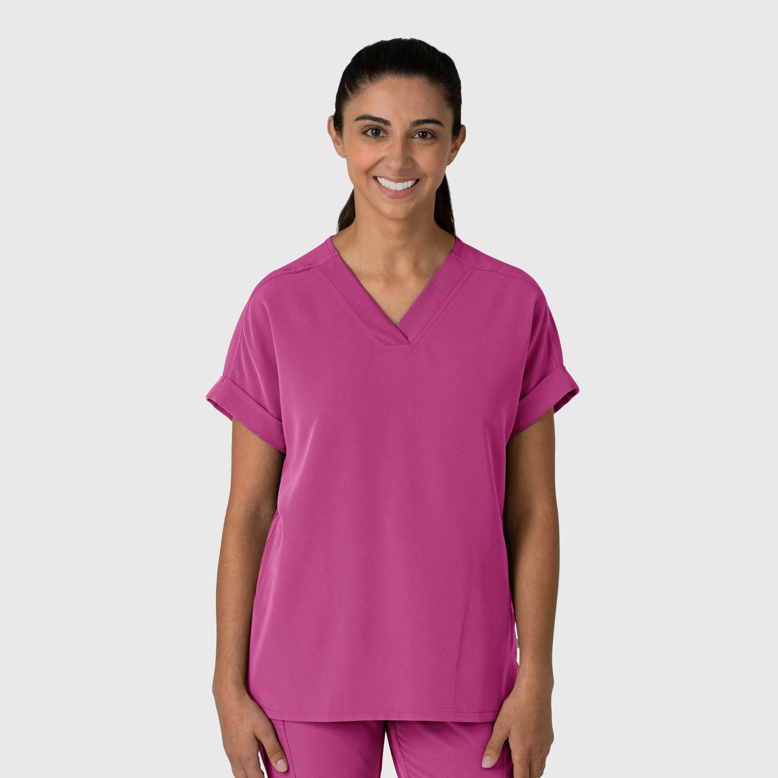 Nova 6232 Drop Shoulder Boxy Scrub Top Raspberry Model Image Front | Wink