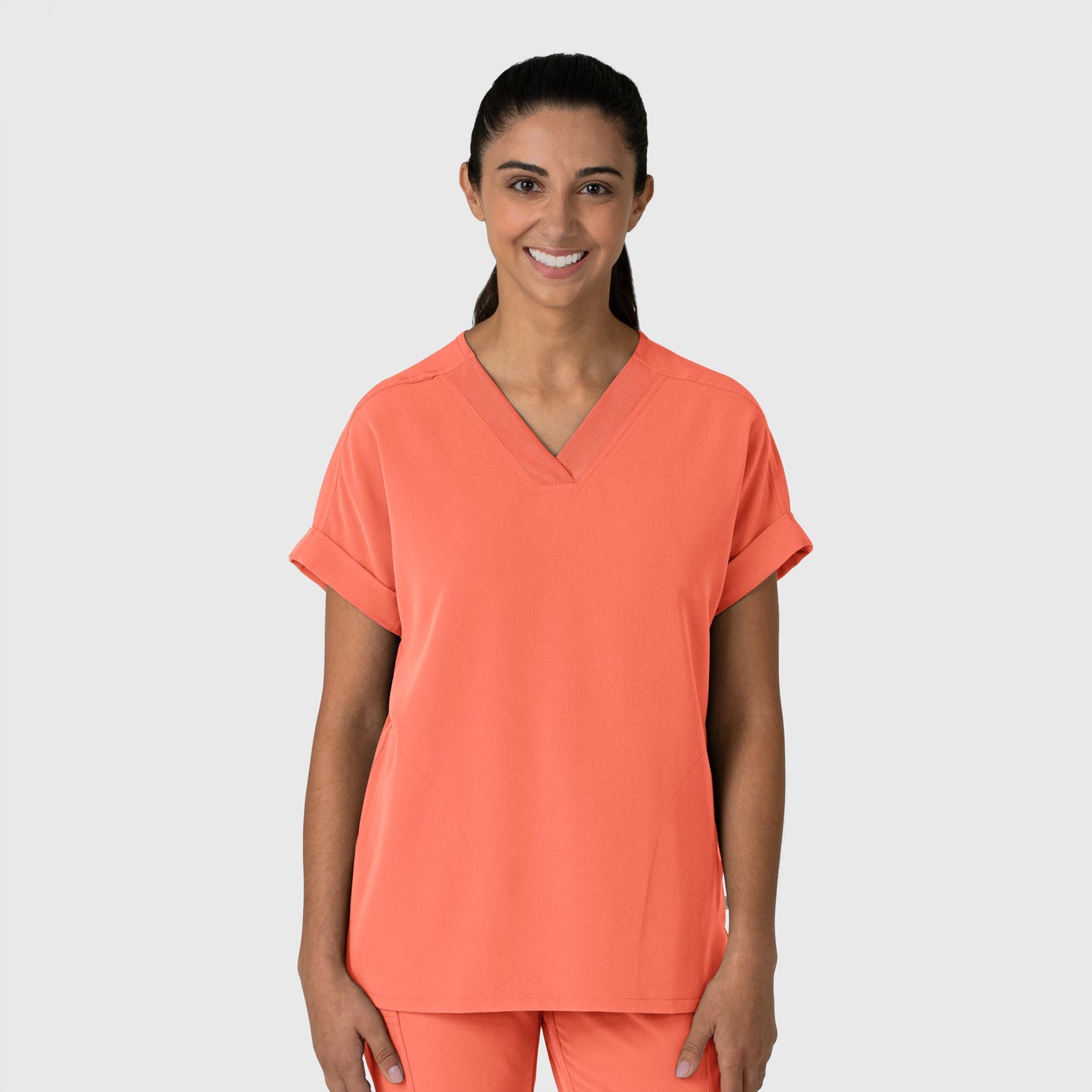 Nova 6232 Drop Shoulder Boxy Scrub Top Sugar Coral Model Image Front | Wink