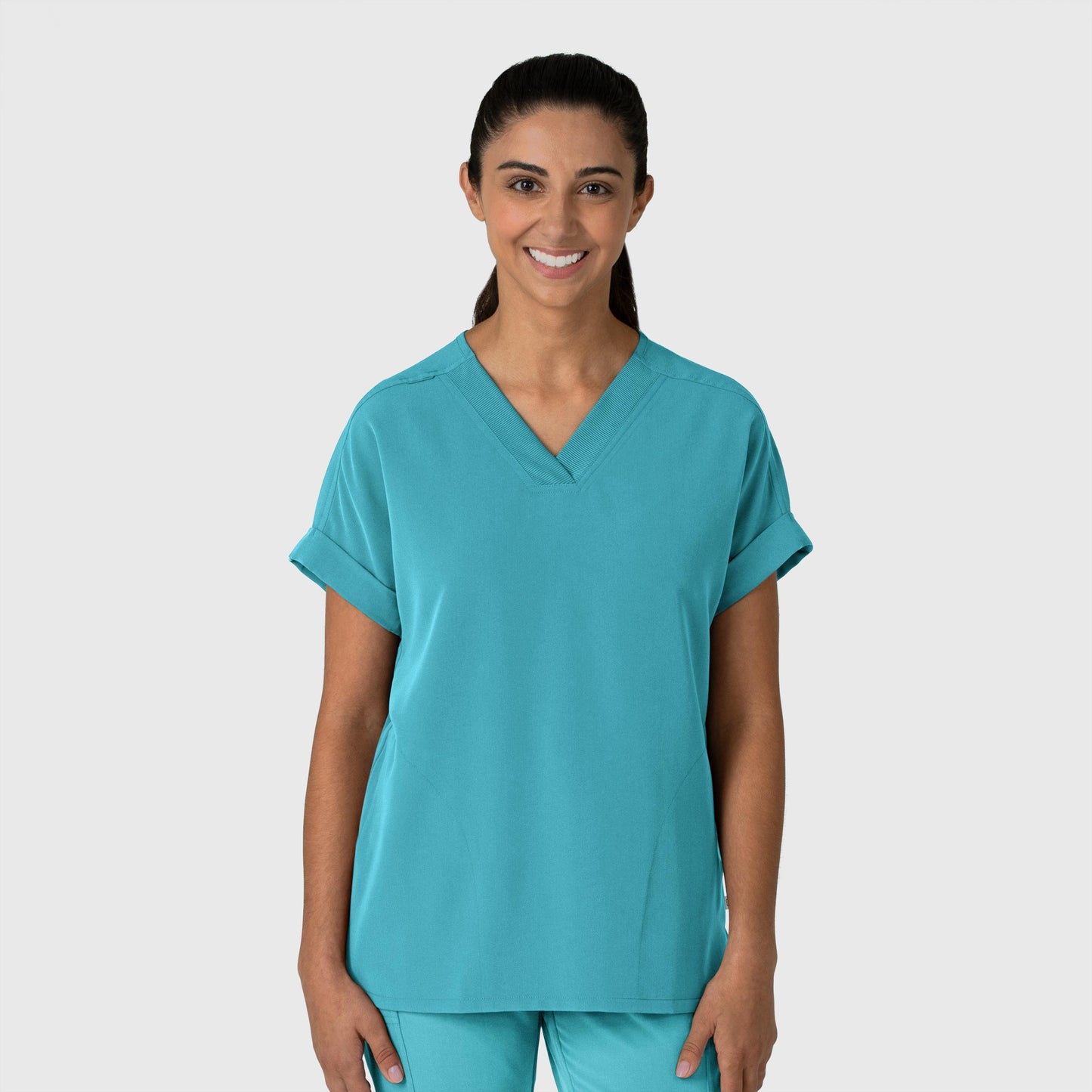 Nova 6232 Drop Shoulder Boxy Scrub Top Teal Blue Model Image Front | Wink