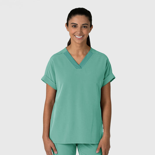 Nova 6232 Drop Shoulder Boxy Scrub Top Turquoise Model Image Front | Wink