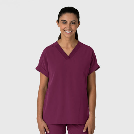 Nova 6232 Drop Shoulder Boxy Scrub Top Wine Model Image Front | Wink