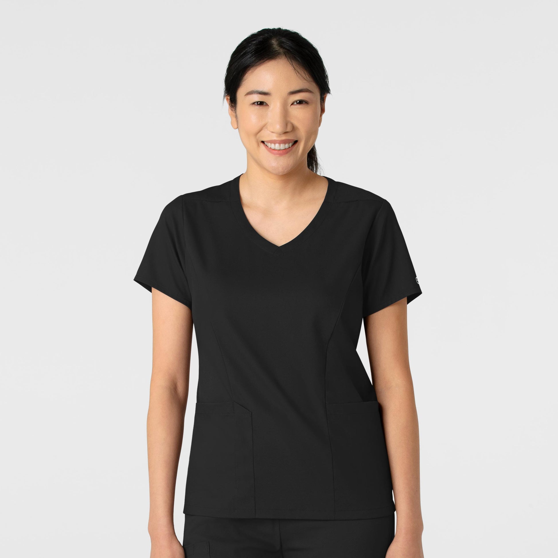 Boundless 6251 2-Pocket V-Neck Scrub Top Black Model Image Front | Wink