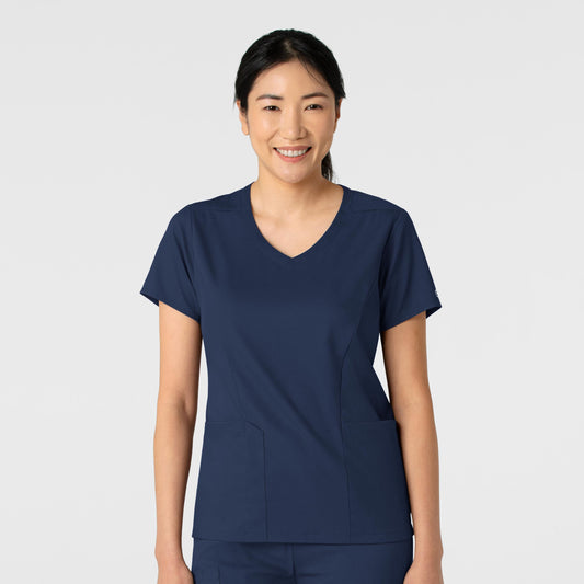 Boundless 6251 2-Pocket V-Neck Scrub Top Navy Model Image Front | Wink