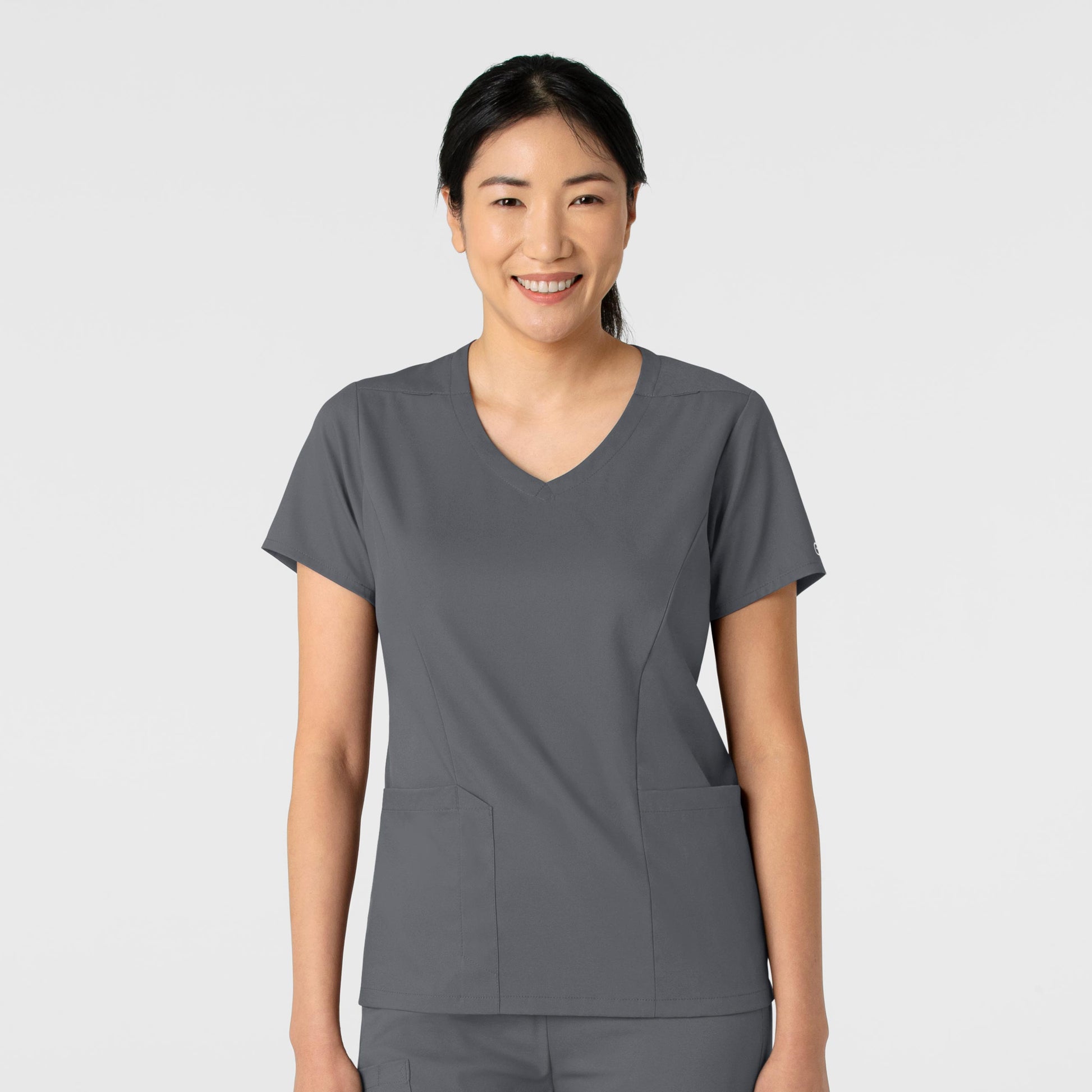 Boundless 6251 2-Pocket V-Neck Scrub Top Pewter Model Image Front | Wink