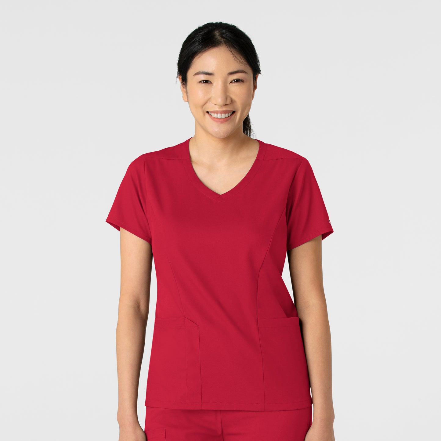 Boundless 6251 2-Pocket V-Neck Scrub Top Red Model Image Front | Wink