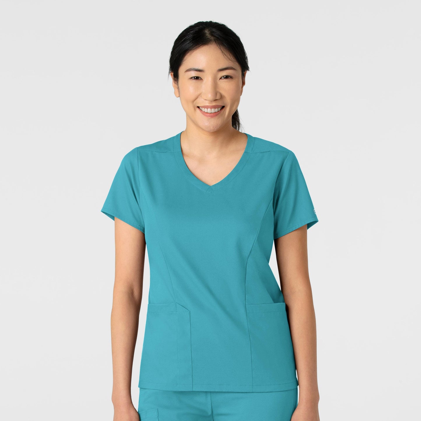 Boundless 6251 2-Pocket V-Neck Scrub Top Teal Model Image Front | Wink