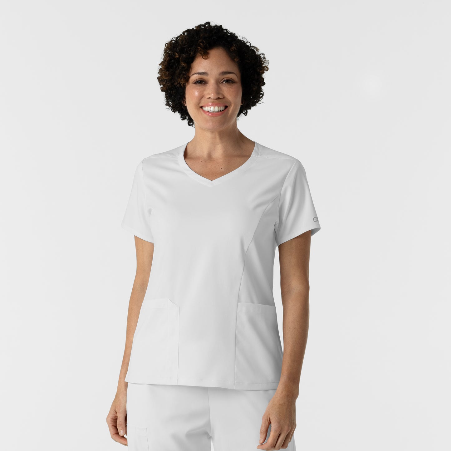 Boundless 6251 2-Pocket V-Neck Scrub Top White Model Image Front | Wink