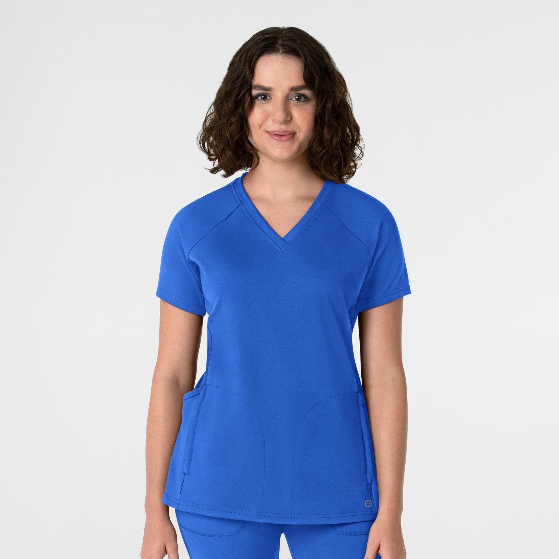 RENEW 6259 Knit Flex-n-Reach V-Neck Raglan Scrub Top Royal Model Image Front | Wink