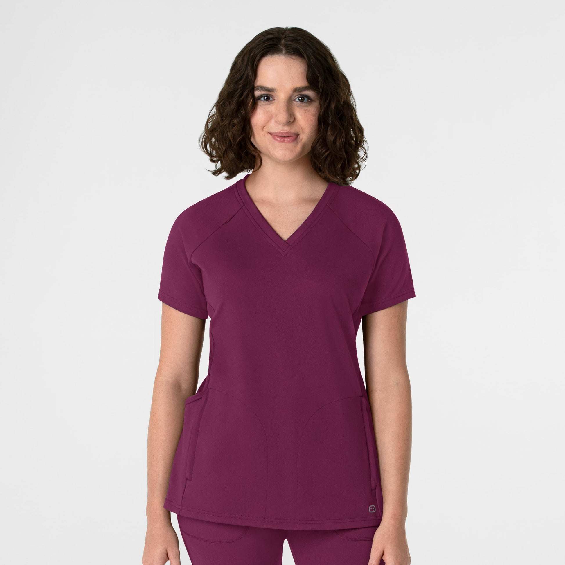 RENEW 6259 Knit Flex-n-Reach V-Neck Raglan Scrub Top Wine Model Image Front | Wink