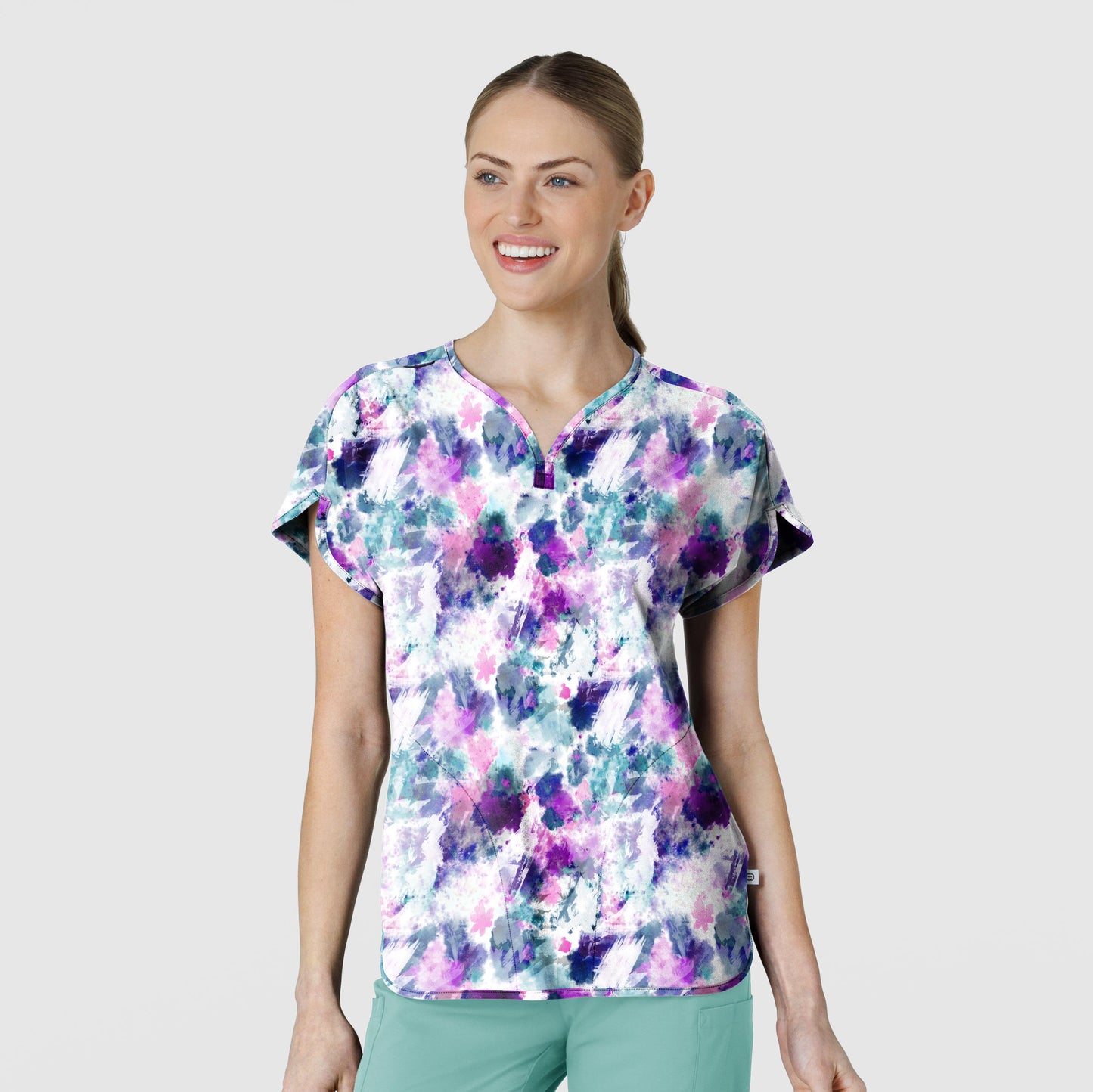 Fashion Prints 6267 Dolman Print Scrub Top Futuristic Floral Model Image Front | Wink