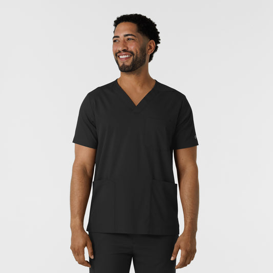 Boundless 6351 Men's Multi Pocket V-Neck Scrub Top Black Model Image Front | Wink