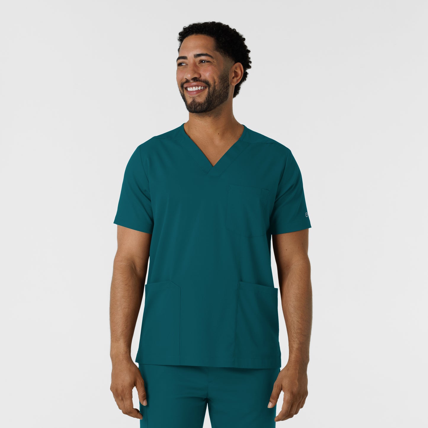 Boundless 6351 Men's Multi Pocket V-Neck Scrub Top Caribbean Model Image Front | Wink