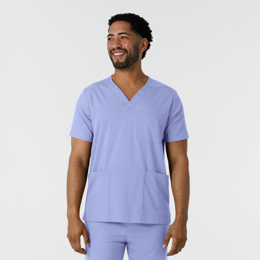 Boundless 6351 Men's Multi Pocket V-Neck Scrub Top Ceil Blue Model Image Front | Wink