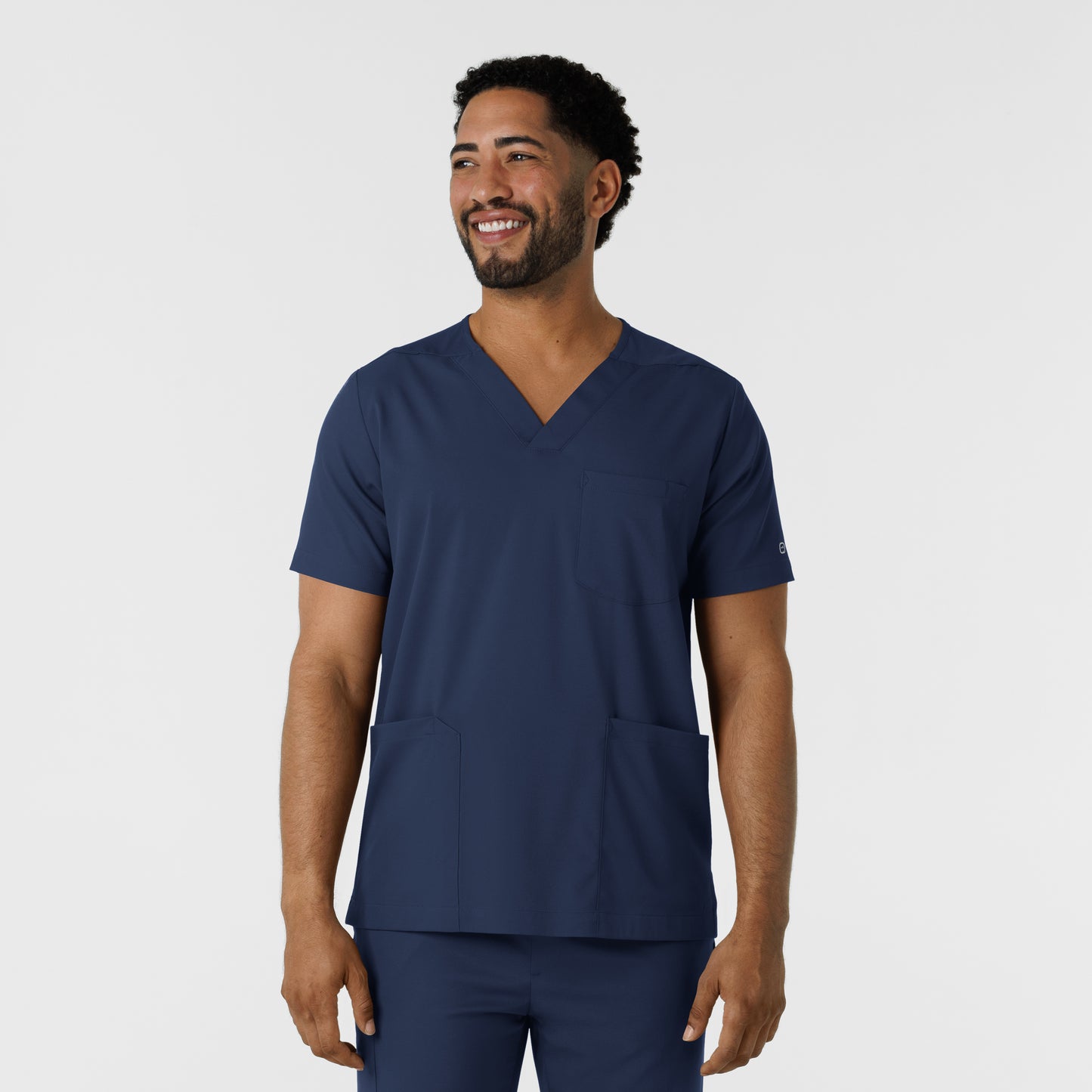 Boundless 6351 Men's Multi Pocket V-Neck Scrub Top Navy Model Image Front | Wink