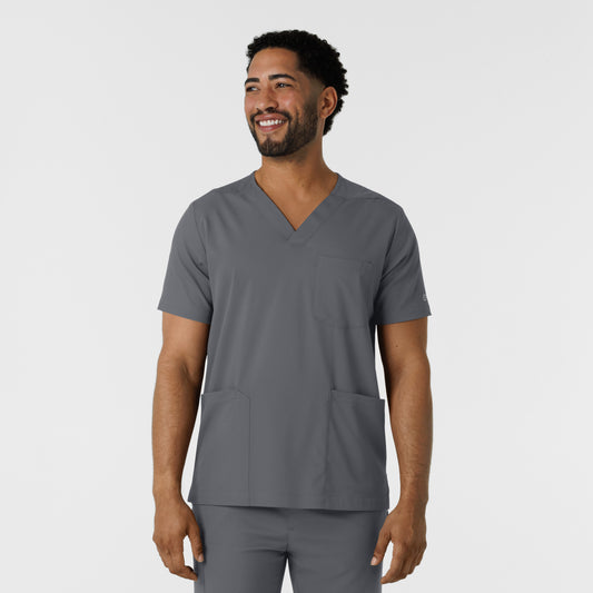 Boundless 6351 Men's Multi Pocket V-Neck Scrub Top Pewter Model Image Front | Wink