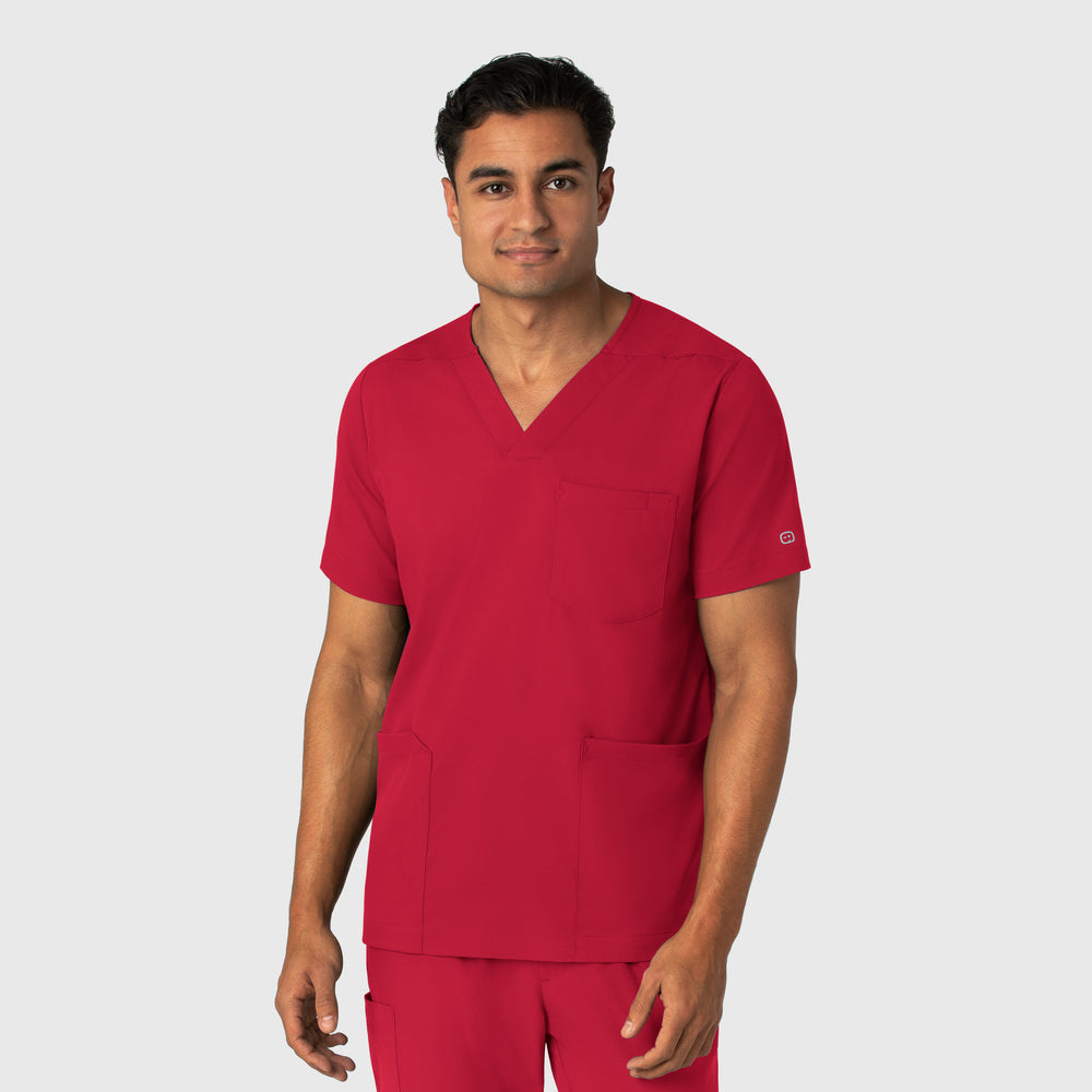 Boundless 6351 Men's Multi Pocket V-Neck Scrub Top Red Model Image Front | Wink