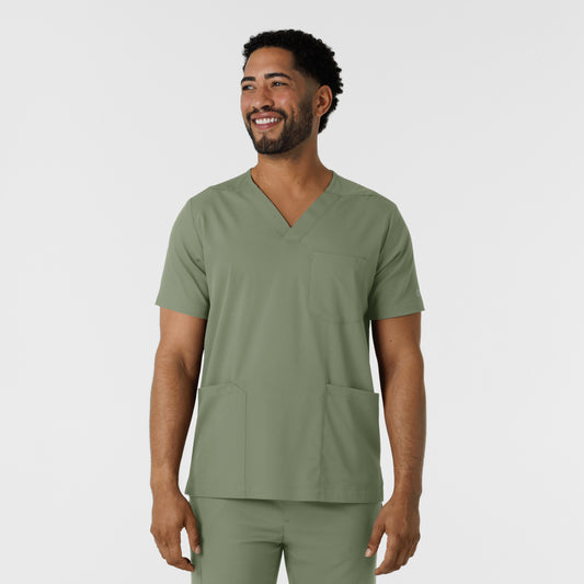 Boundless 6351 Men's Multi Pocket V-Neck Scrub Top Sage Model Image Front | Wink