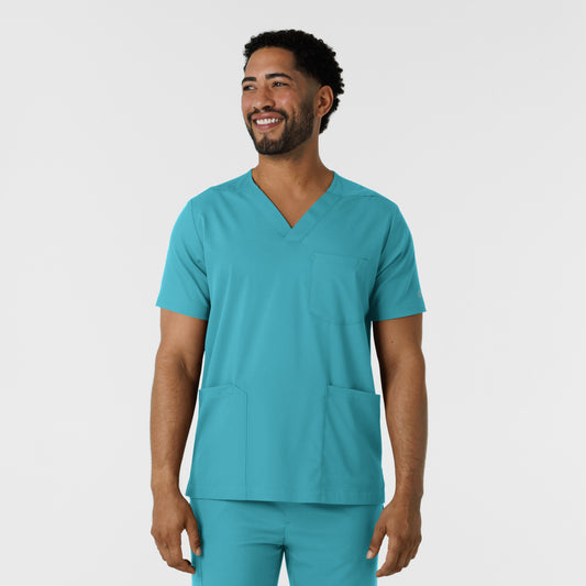 Boundless 6351 Men's Multi Pocket V-Neck Scrub Top Teal Model Image Front | Wink