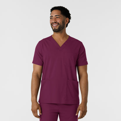 Boundless 6351 Men's Multi Pocket V-Neck Scrub Top Wine Model Image Front | Wink