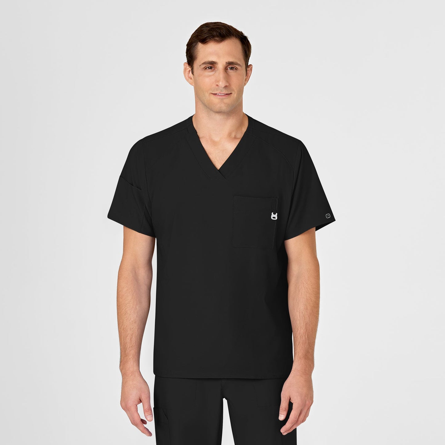 W123 6355 Men's V-Neck Scrub Top Black Model Image Front | Wink