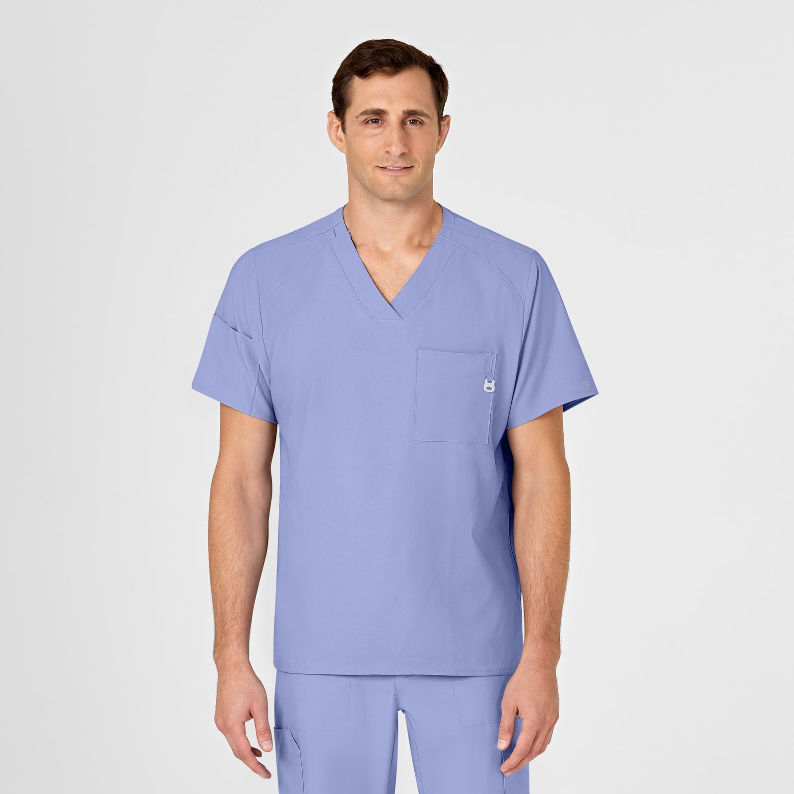 W123 6355 Men's V-Neck Scrub Top Ceil Blue Model Image Front | Wink