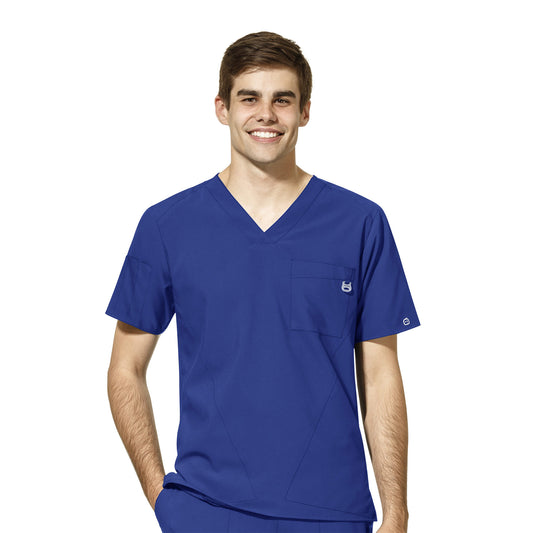 W123 6355 Men's V-Neck Scrub Top Galaxy Blue Model Image Front | Wink