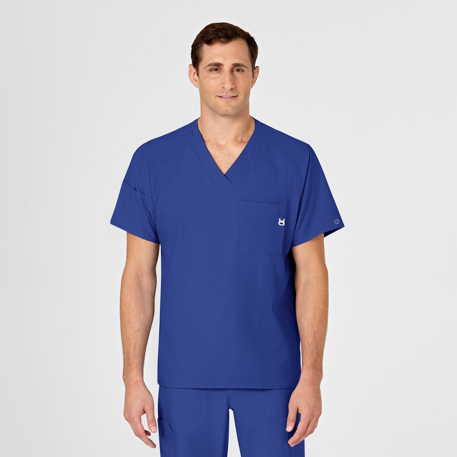 W123 6355 Men's V-Neck Scrub Top Galaxy Blue Model Image Front | Wink