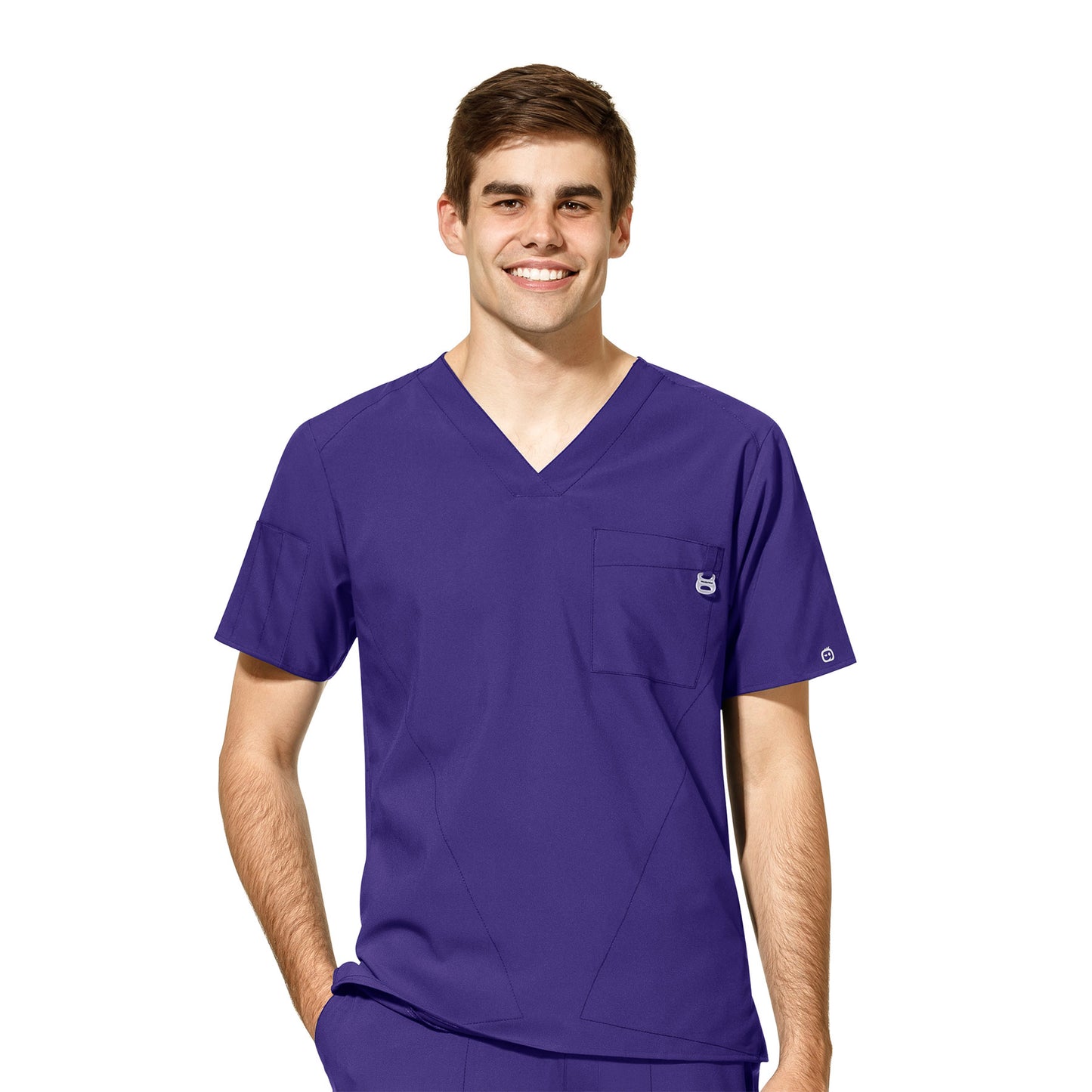 W123 6355 Men's V-Neck Scrub Top Grape Model Image Front | Wink