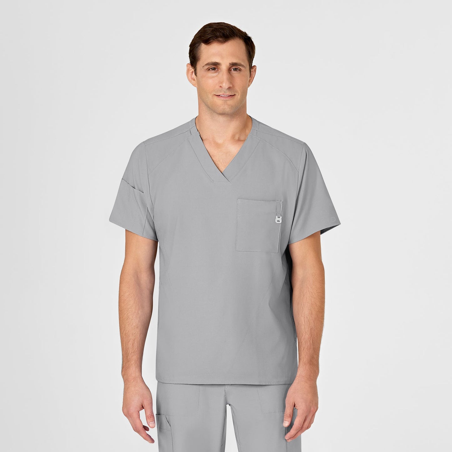 W123 6355 Men's V-Neck Scrub Top Grey Model Image Front | Wink