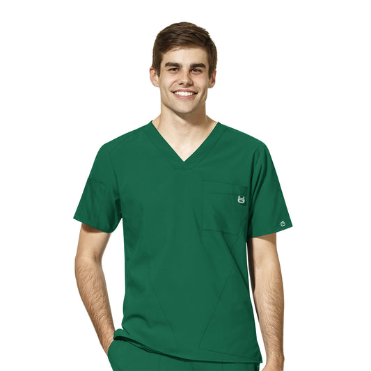 W123 6355 Men's V-Neck Scrub Top Hunter Model Image Front | Wink