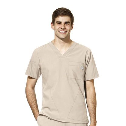 W123 6355 Men's V-Neck Scrub Top Khaki Model Image Front | Wink